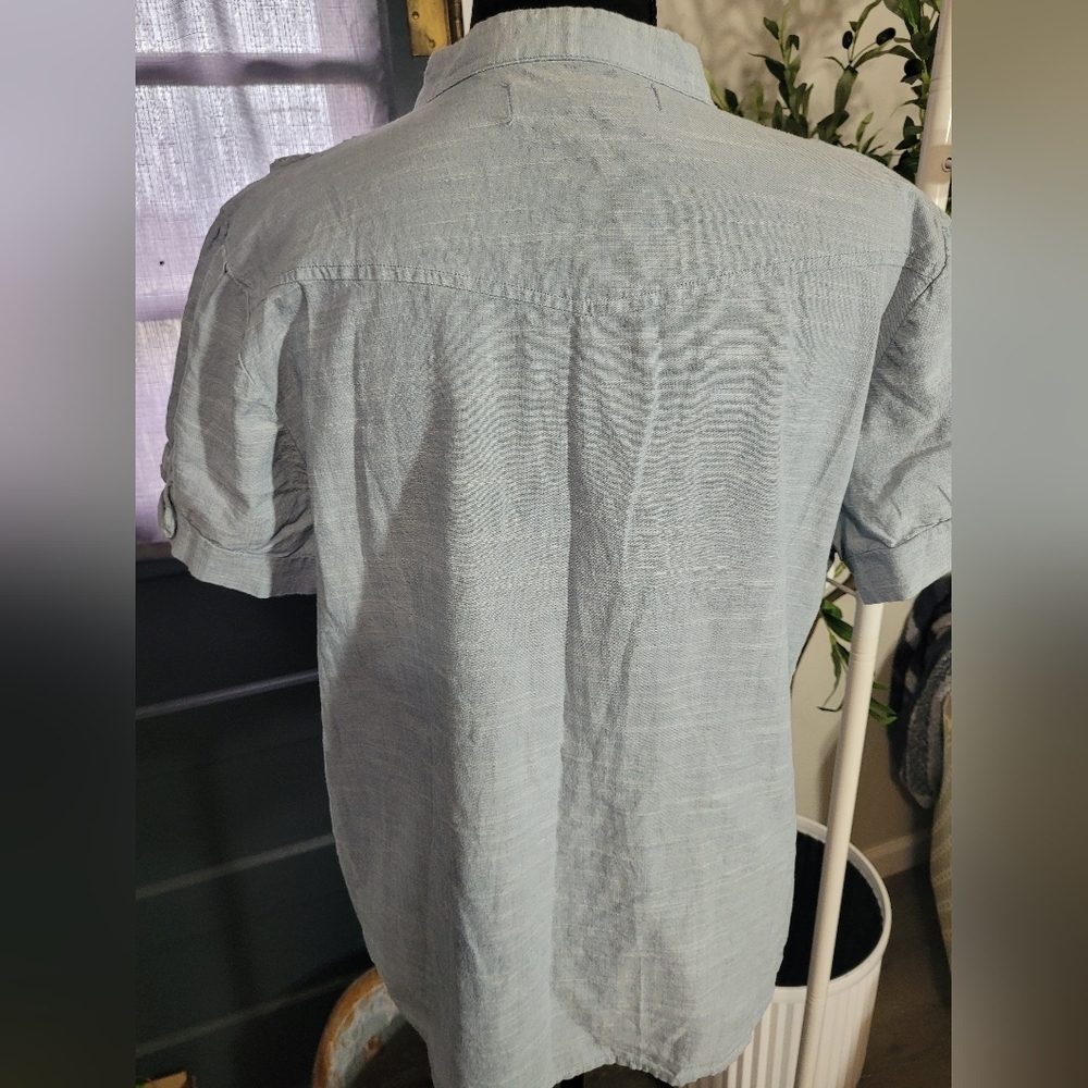 Light Blue Ruffle-Trim Button Front Women’s Top - Picture 3 of 5